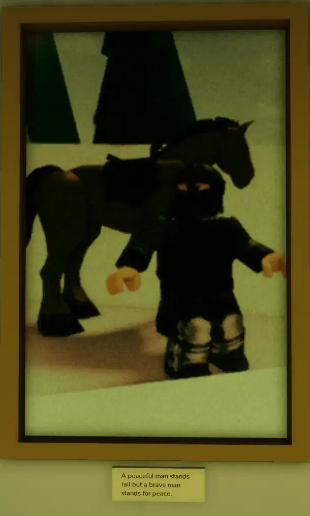 A message from Brave appearing in Brookhaven’s Abandoned Mausoleum, reading: A peaceful man stands tall, but a brave man stands for peace.