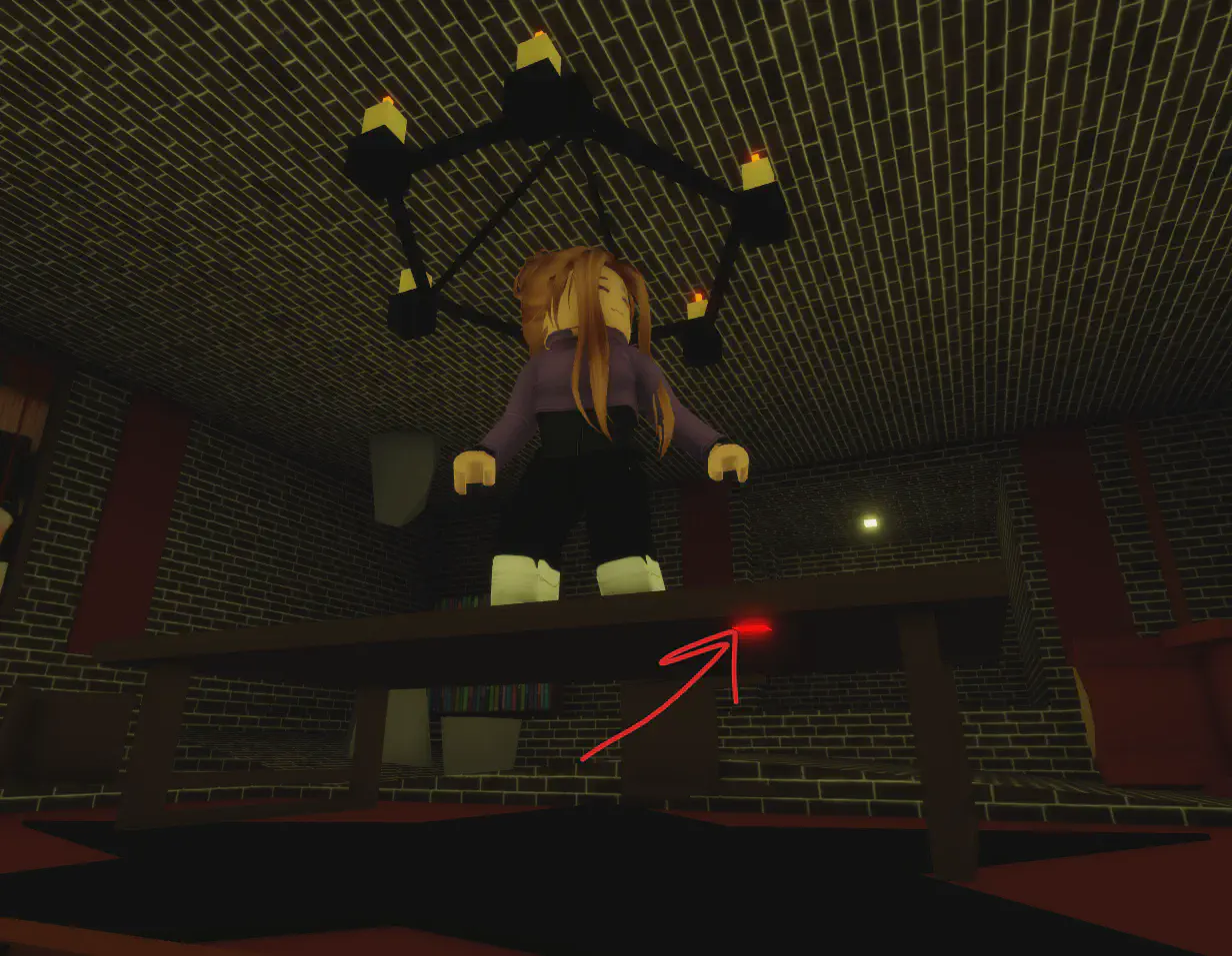 Hidden red button under the table in Fear and Greed's Room