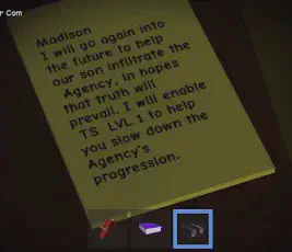 Note to Madison letting her know they are going back to the future. It is unsigned