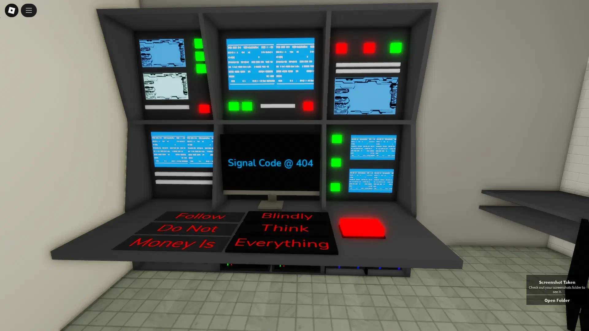 Watch Room riddle console in Brookhaven movie set displaying choices for puzzle answers