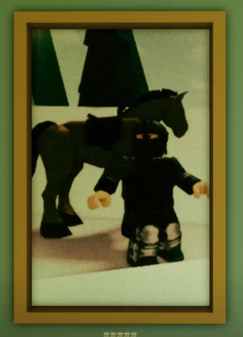 The Brave painting in Brookhaven Museum, depicting a knight in armor with a horse, symbolizing bravery, peace, and faith.