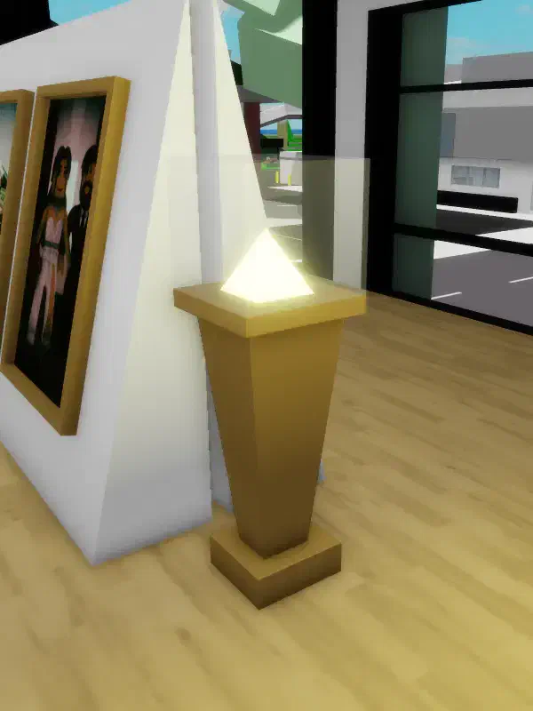 A glowing energy pyramid inside a Brookhaven Museum display, linked to hidden messages and the town’s supernatural lore.