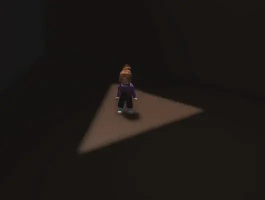 Bloomindaisy standing in a cave with a mysterious light shaped as a triangle.