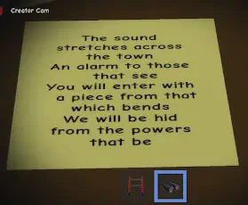 Note in Bakery Attic. The sound stretches across the town.