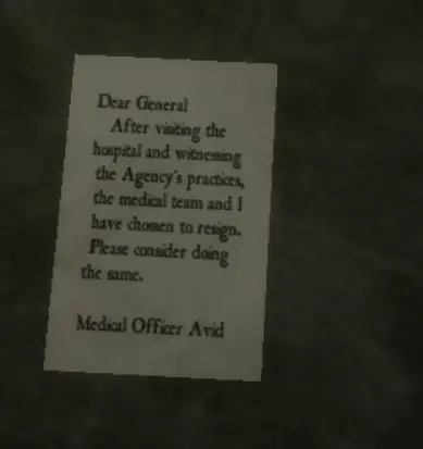 Note from Medical Officer Avid letting the general know he has resigned