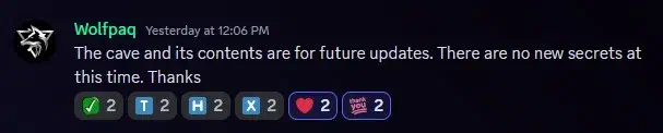 Wolfpaq messages in discord that no new secrets have been added to this update.