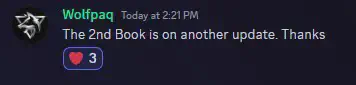 Wolfpaq confirms in Discord that the 2nd book will be coming in another update