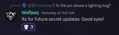 Wolfpaq confirms odd lighting in cave will be in a future secret update.