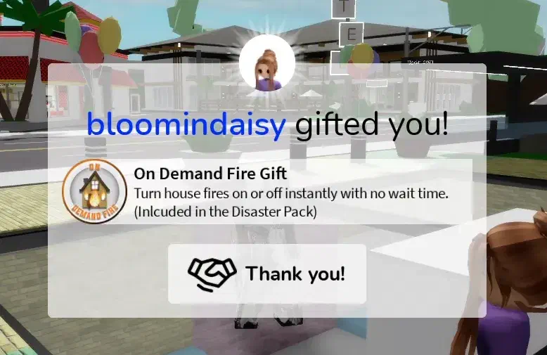 Gift received message showing BloominDaisy gifted a friend.