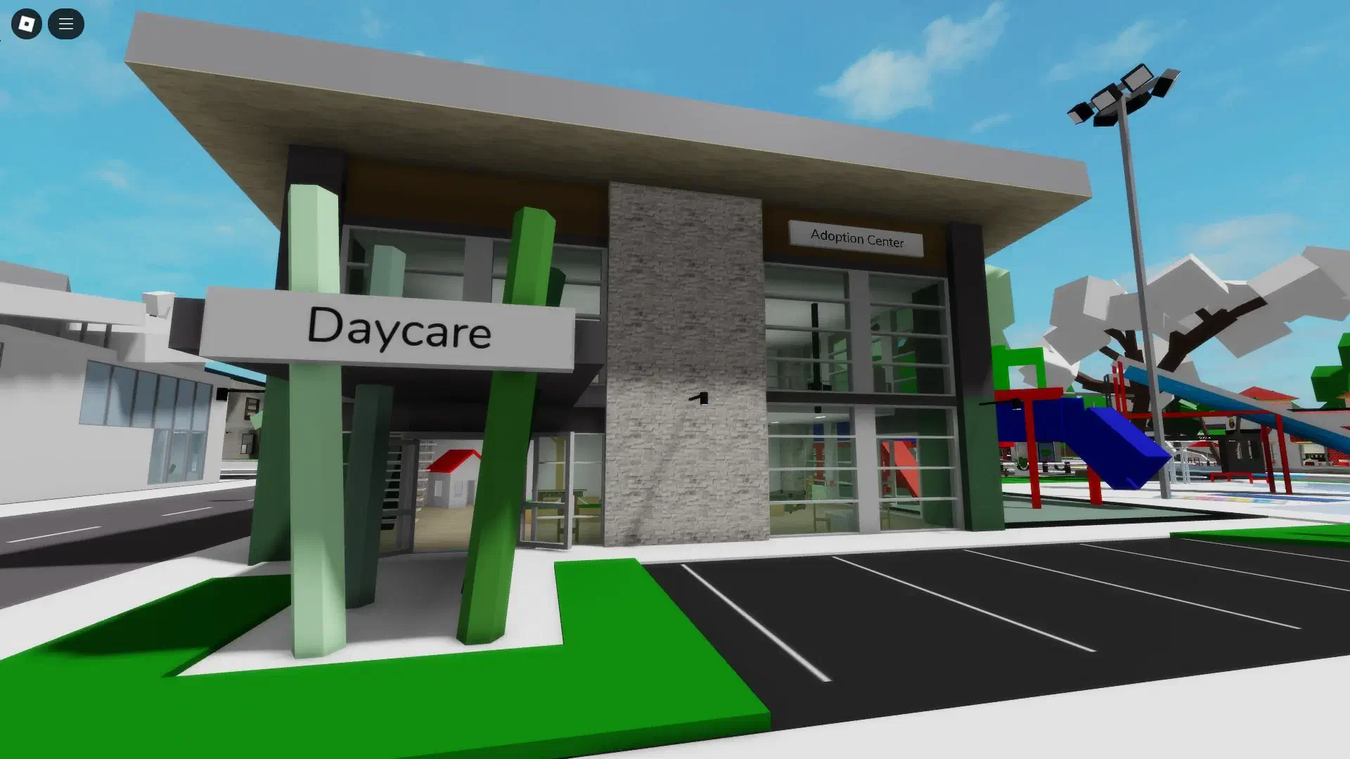 The newly remodeled Brookhaven daycare with bright, colorful pillars and a fresh look.