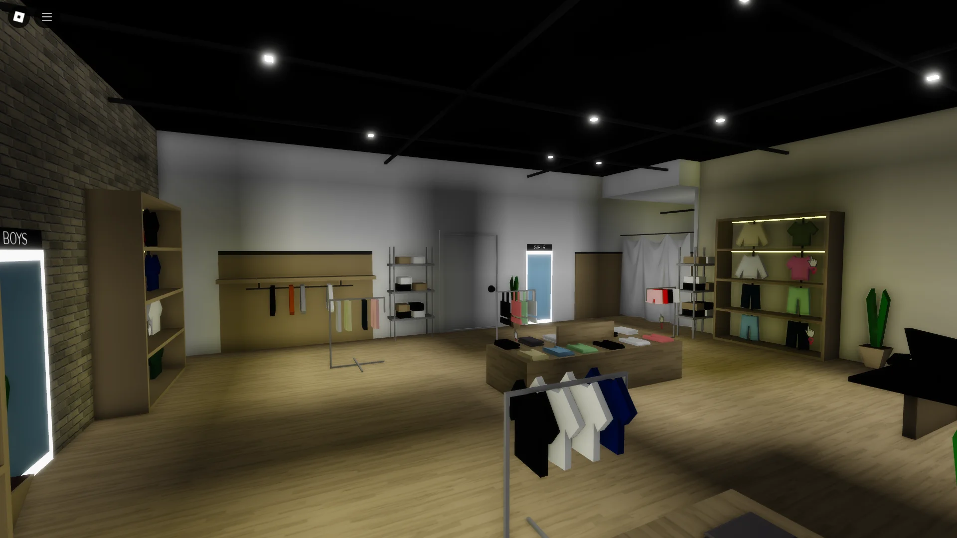 Iniside of RockStar clothing shop, featuring dressing room