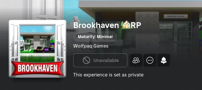 A screenshot of BrookhavenRP appearing as 'Unavailable' during the transition