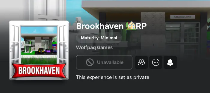 A screenshot of BrookhavenRP appearing as 'Unavailable' during the transition