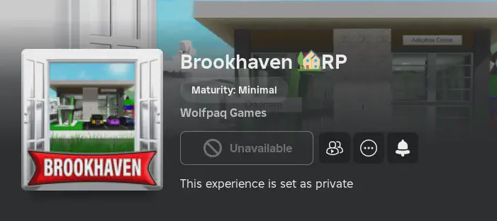 A screenshot of BrookhavenRP appearing as 'Unavailable' during the transition