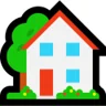 Icon of a House with a garden and tree behind it.
