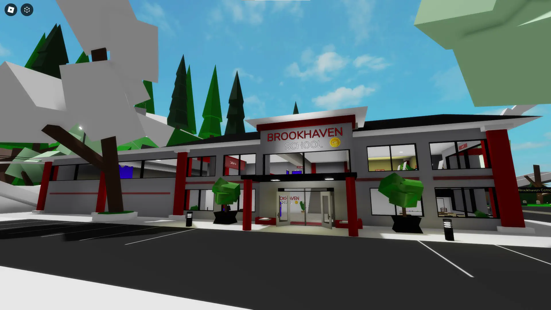 Brookhaven's previous look for the School. Bright red exterior and an open upstairs layout.